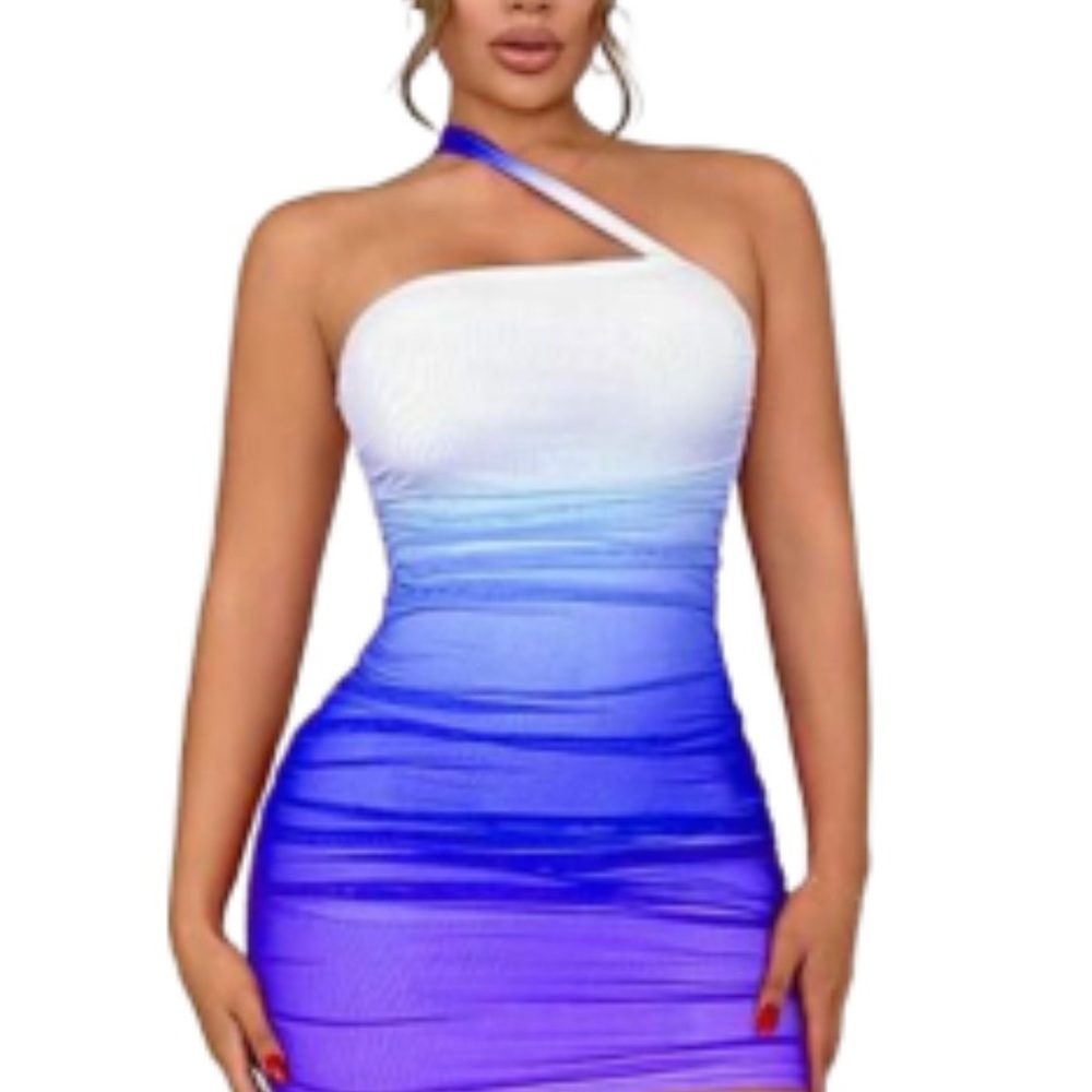 Gradient Color One Shoulder Bodycon Dress